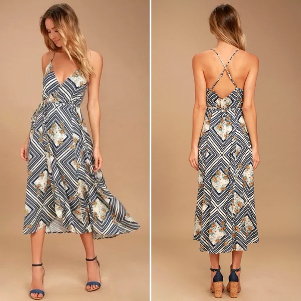 O'Neill Leelee Light Beige Print Wrap Dress - XS